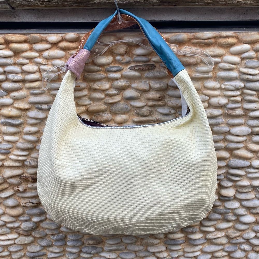 Ebarrito Light Yellow/Cream/White/Multicolor Hobo Leather Bag Made in Italy EUC!